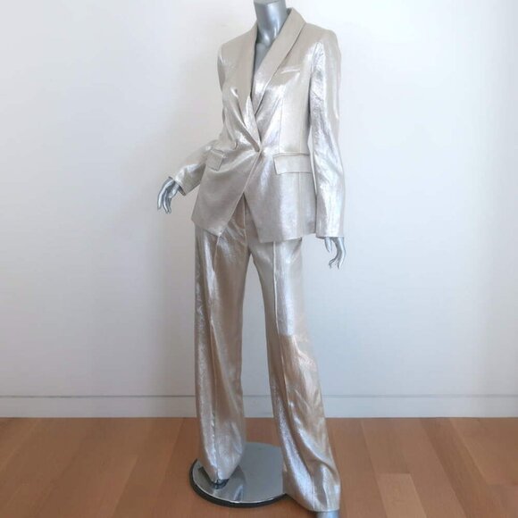Veronica Beard Metallic Suit Silver Size 4 Jagger Jacket & Millicent Pants NEW - Picture 3 of 13